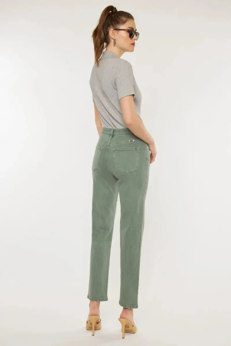 Kancan Ultra High Rise Straight Jeans in Olive Green - Love Salve 
