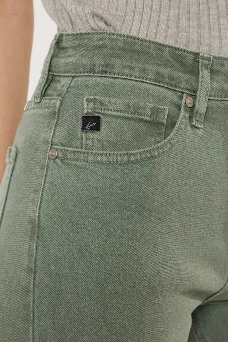 Kancan Ultra High Rise Straight Jeans in Olive Green - Love Salve 