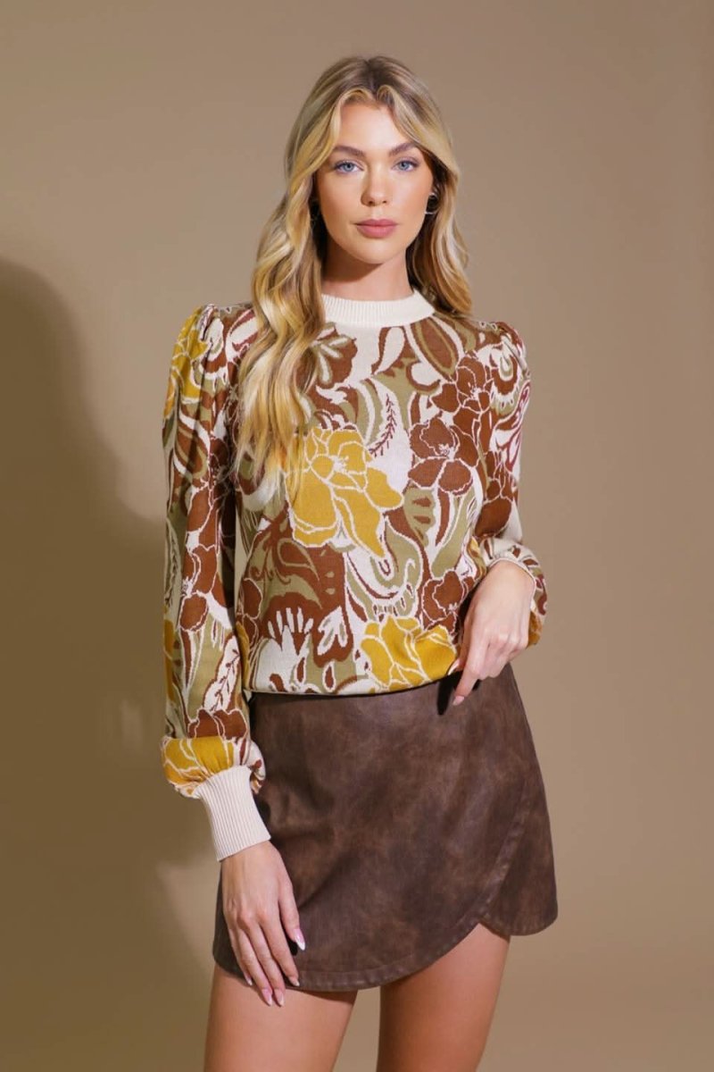 KEEPING TABS JACQUARD PULLOVER SWEATER TOP - Love Salve