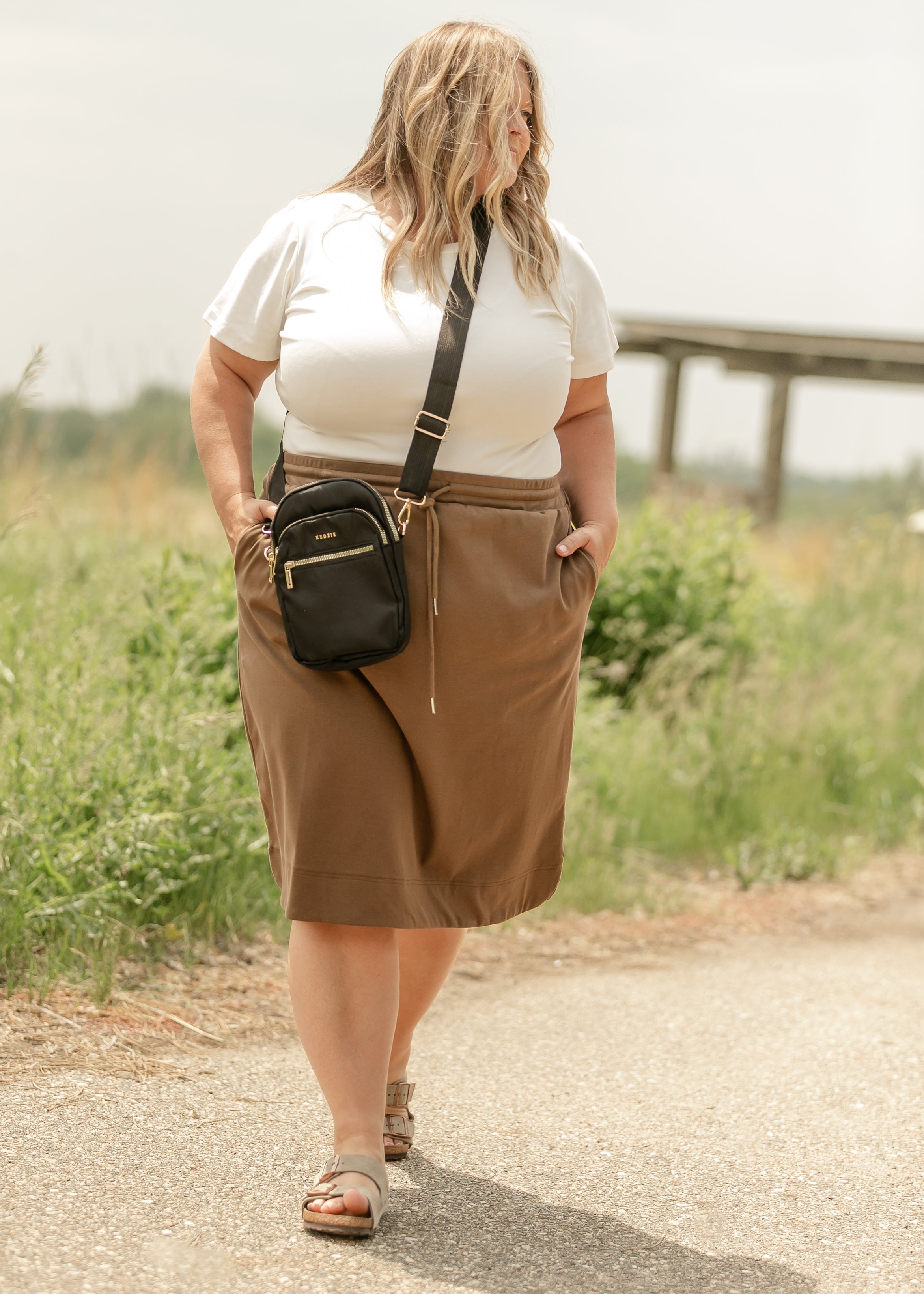 Kelly Drawstring Midi Skirt Soft Stretch Fabric Pockets Inherit Co.