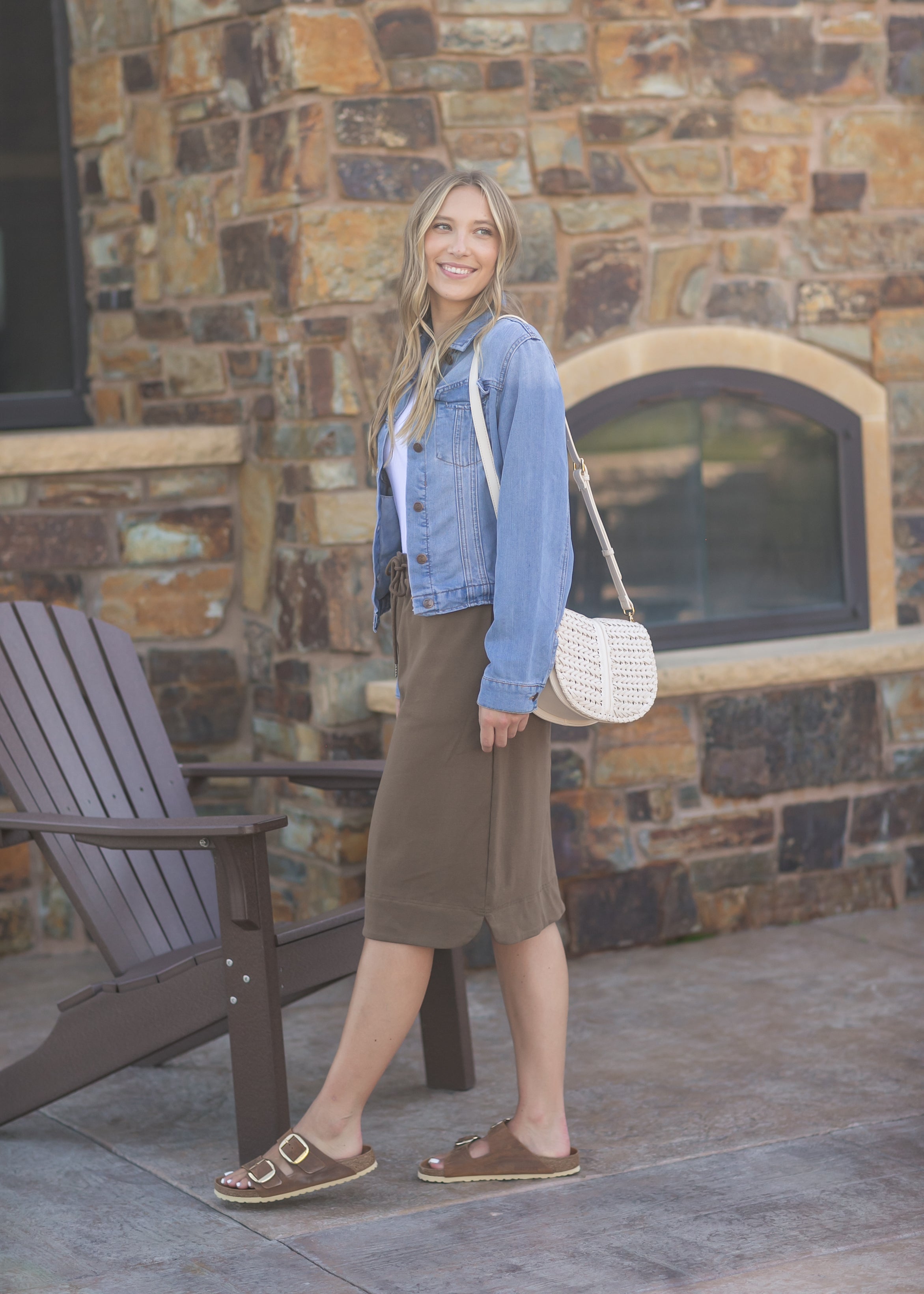 Kelly Drawstring Midi Skirt Soft Stretch Fabric Pockets Inherit Co.