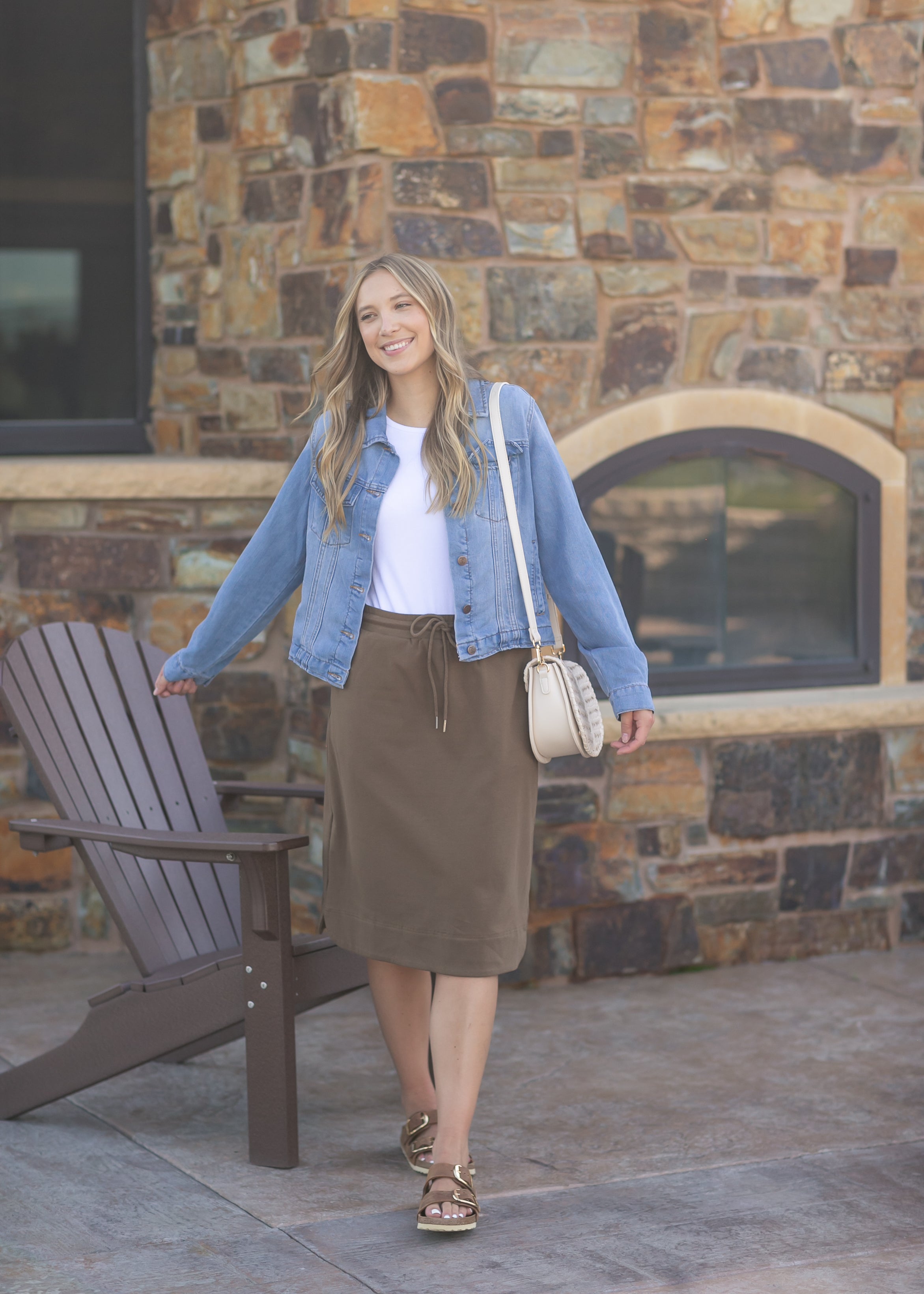 Kelly Drawstring Midi Skirt Soft Stretch Fabric Pockets Inherit Co.