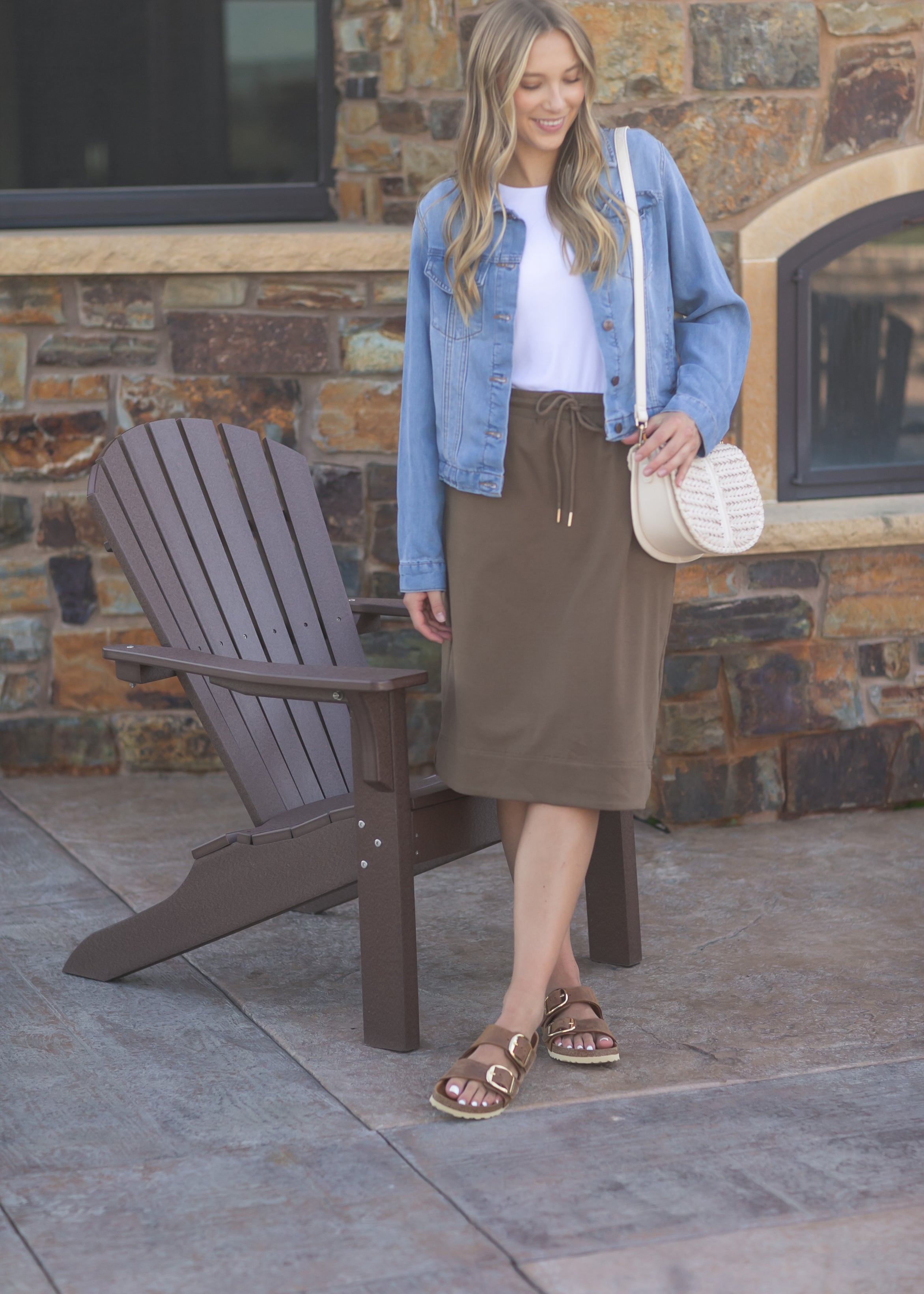 Kelly Drawstring Midi Skirt Soft Stretch Fabric Pockets Inherit Co.