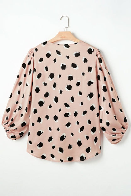 Khaki Classic Leopard V Neck Bracelet Sleeve Blouse - Love Salve 
