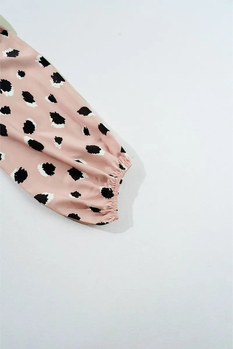 Khaki Classic Leopard V Neck Bracelet Sleeve Blouse - Love Salve 