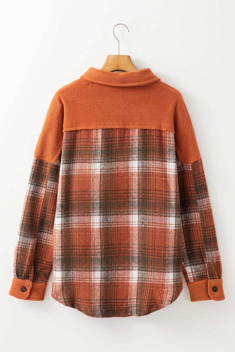 Khaki Colorblock Plaid Pattern Flap Pockets Buttoned Shacket - Love Salve 