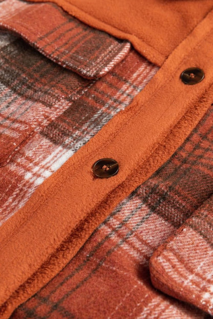 Khaki Colorblock Plaid Pattern Flap Pockets Buttoned Shacket - Love Salve 