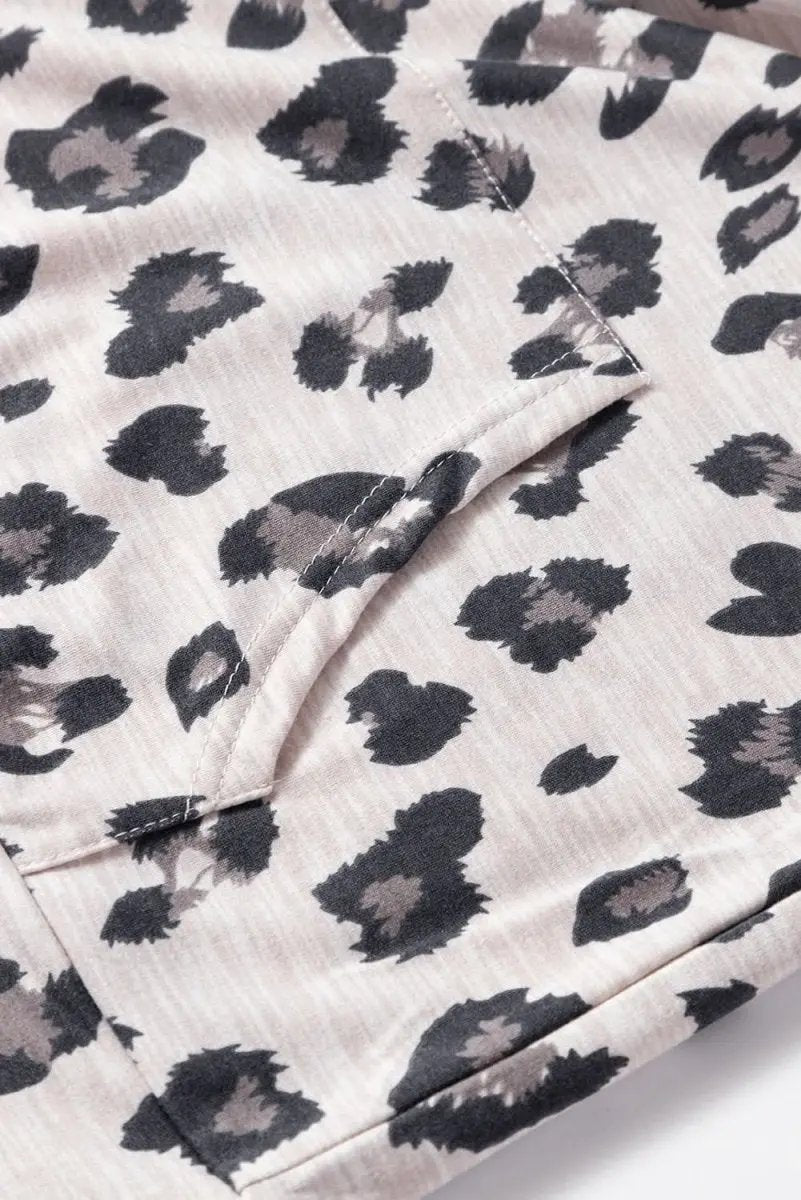 Khaki Leopard Print Drawstring Hoodie and Skinny Pants Lounge Set - Love Salve 