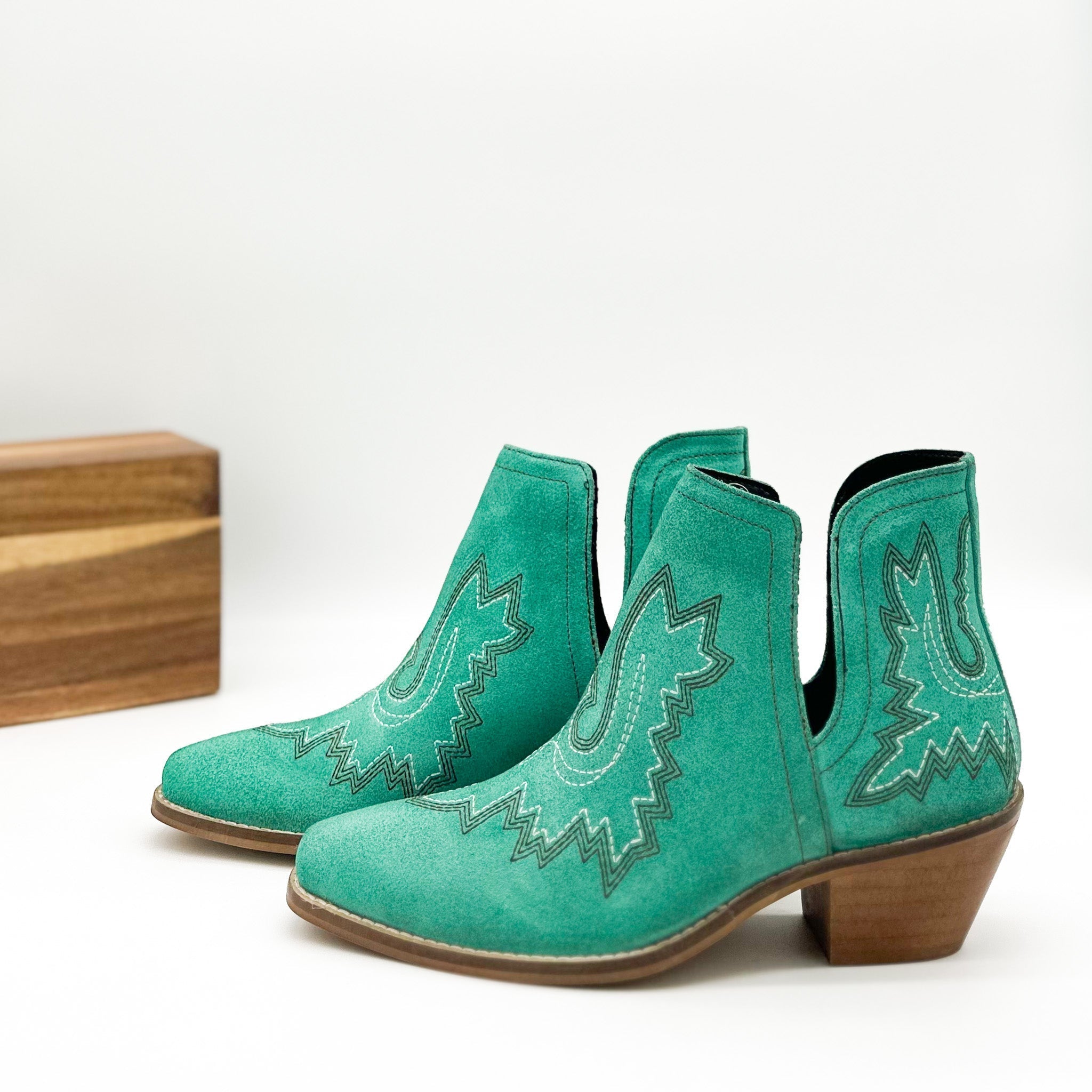 Kickin Booties Turquoise Suede Western Inspired Embroidery Naughty Monkey