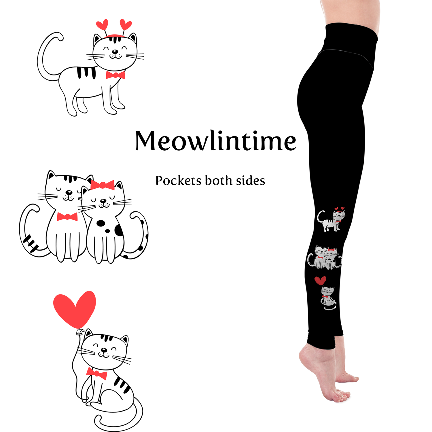 Love Hearts Kitty Heart Handmade Leggings with Pockets MM