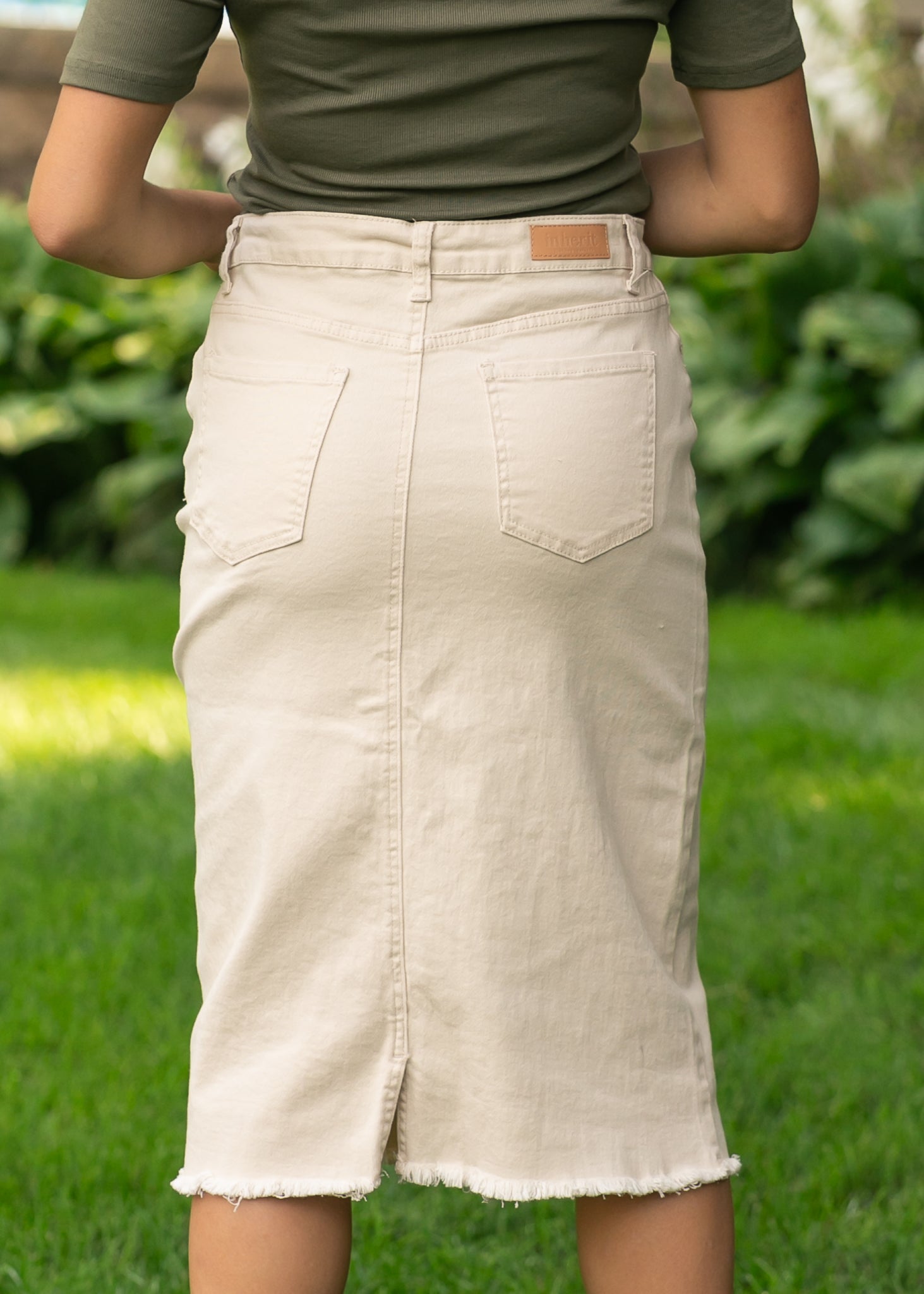 Kobe Raw Hem Denim Midi Skirt Inherit Co.