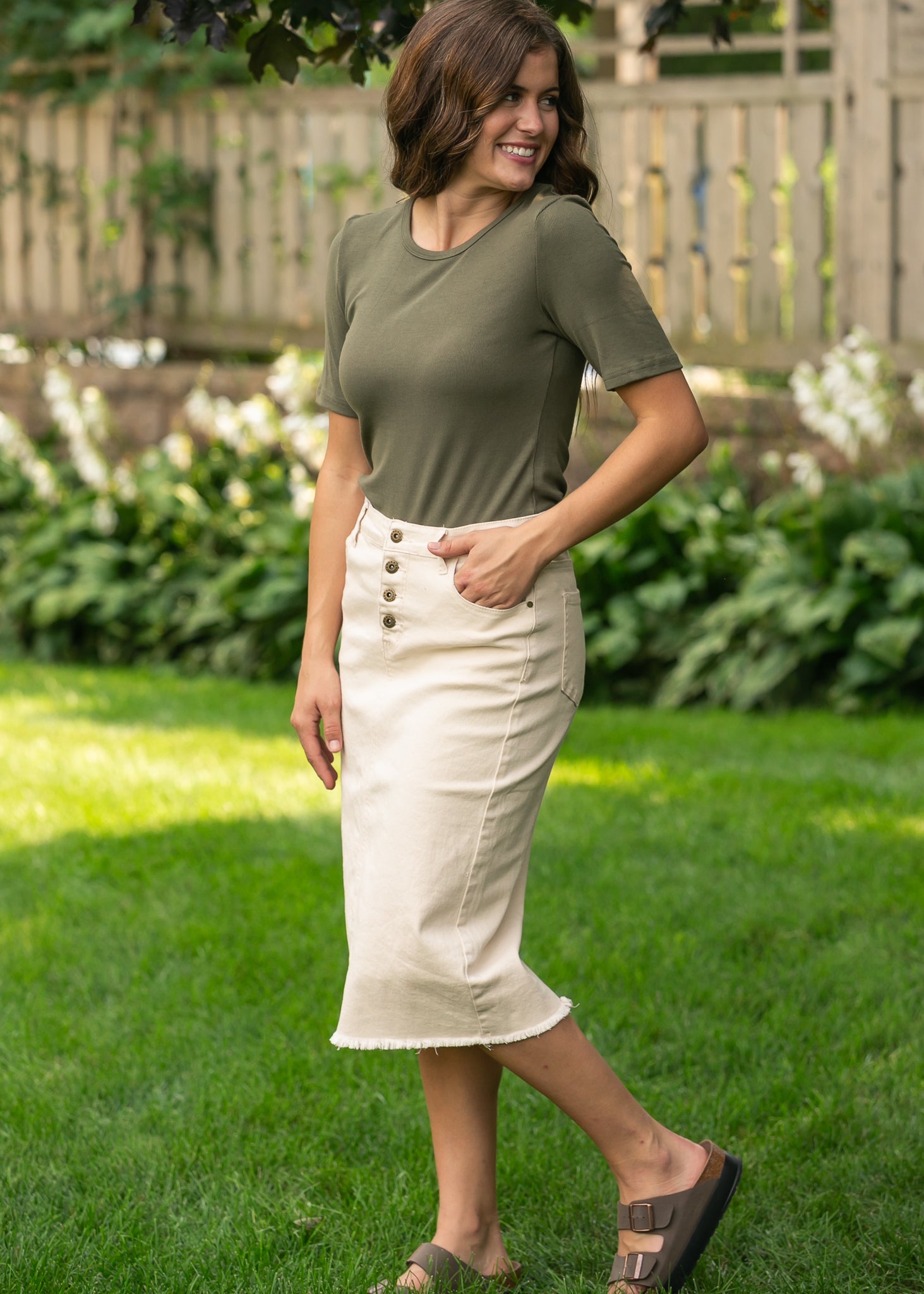 Kobe Raw Hem Denim Midi Skirt Inherit Co.