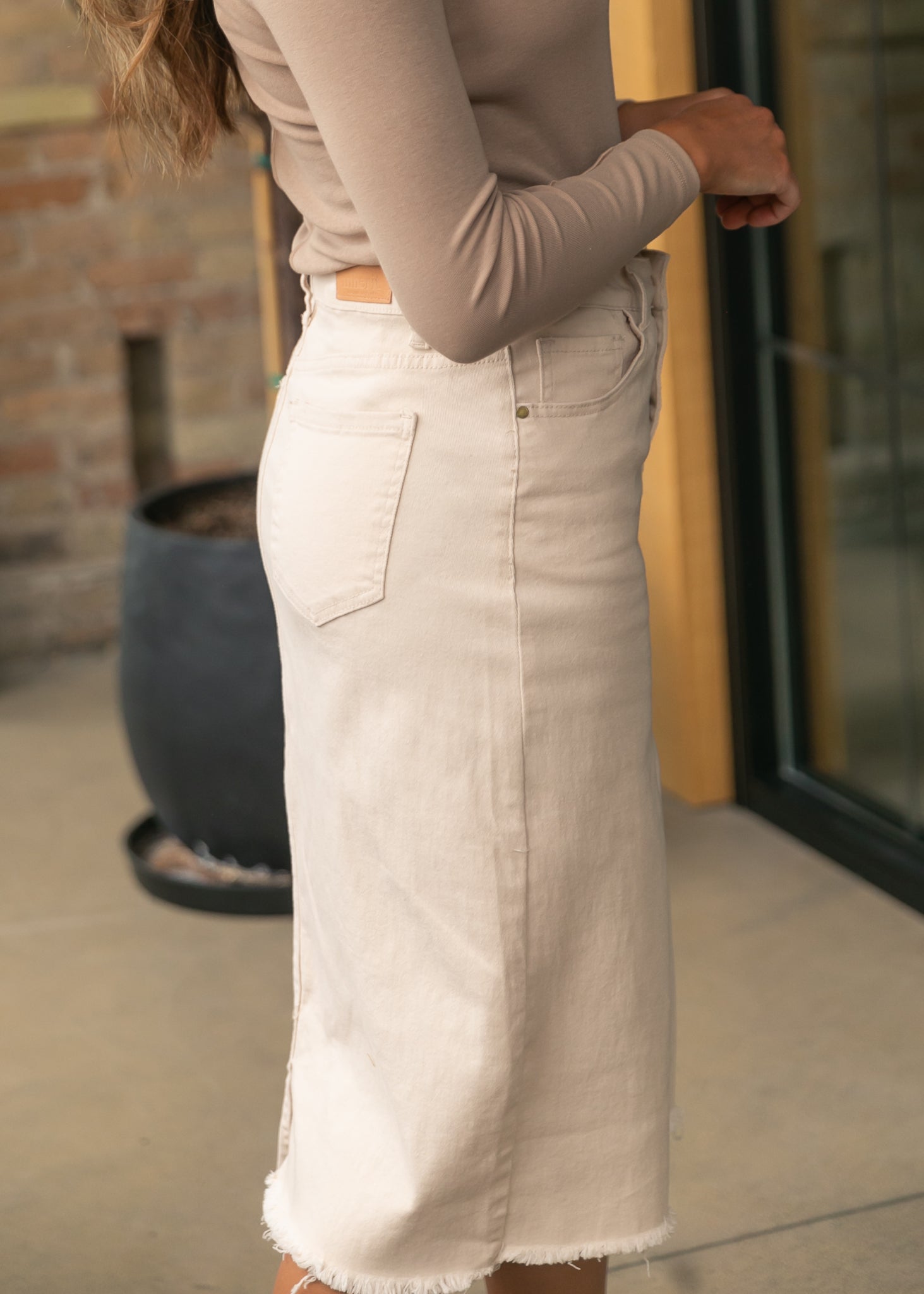 Kobe Raw Hem Denim Midi Skirt Inherit Co.