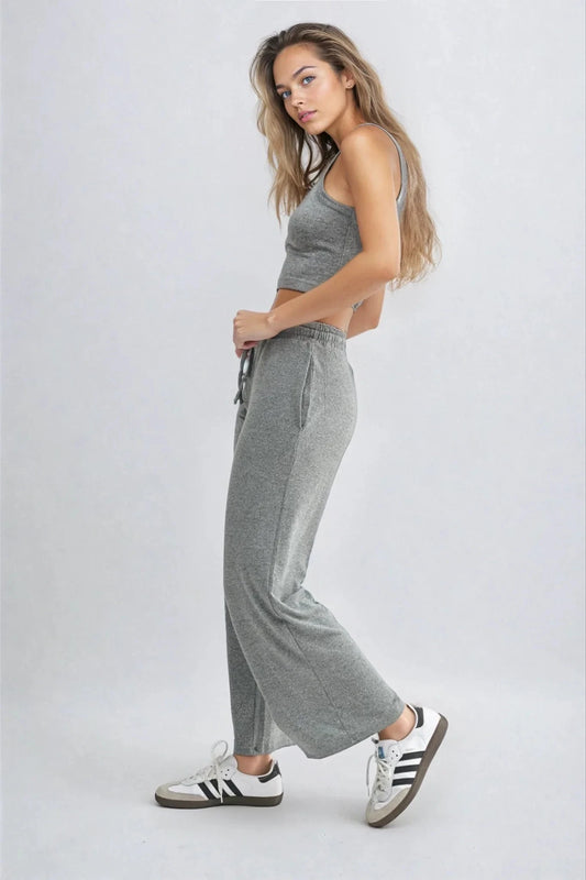 CloudSoft Wide Leg Lounge Pants Gray Ultra Soft Knit Fitkitty Culture Athleisure Wear, Yoga Wear & Women's Clothing