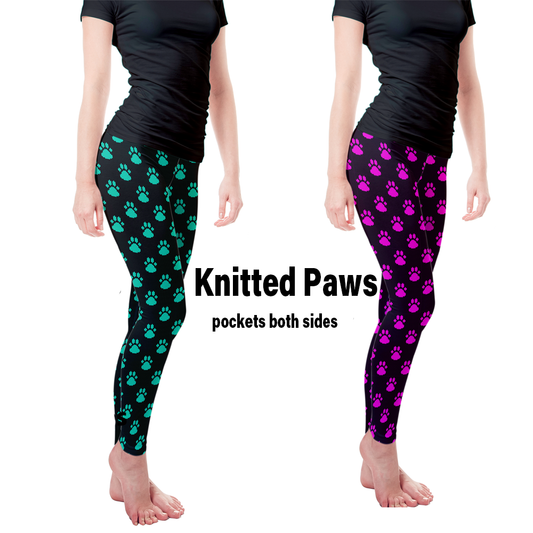 Knitted Paws Teal or Pink Leggings with Pockets MM