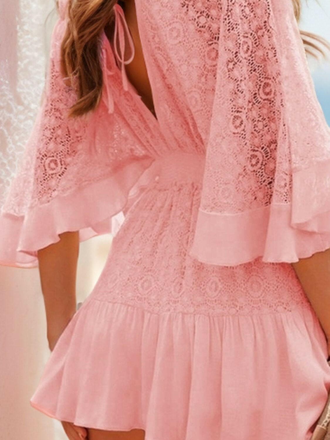 Lace Cutout Half Sleeve Mini Dress - Love Salve