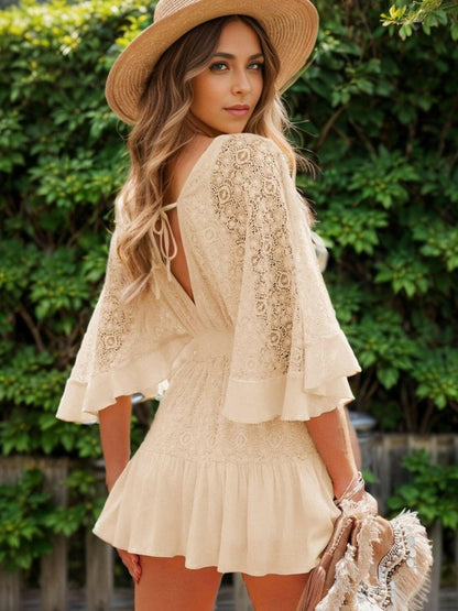 Lace Cutout Half Sleeve Mini Dress - Love Salve