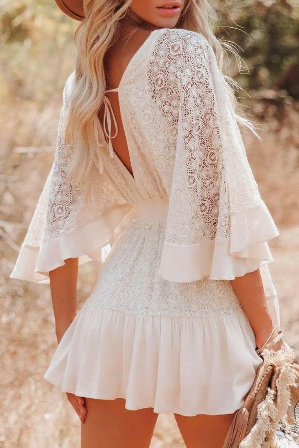 Lace Cutout Surplice Half Sleeve Dress - Love Salve