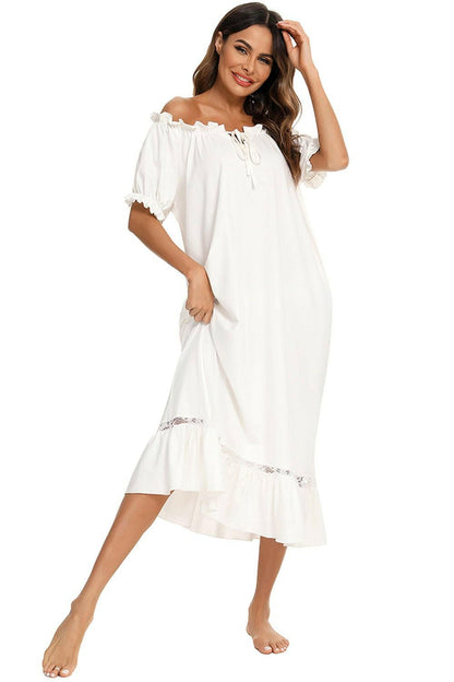 Cozy Lace Accent Lounge Dress with Short SleevesCozy Lace Accent Lounge Dress with Short Sleeves
 Upgrade your loungewear game with our Cozy Lace Accent Lounge Dress. Embrace comfort and style effortlessly!
 Main Love Salve Cozy Lace Accent Lounge Dressswimwear