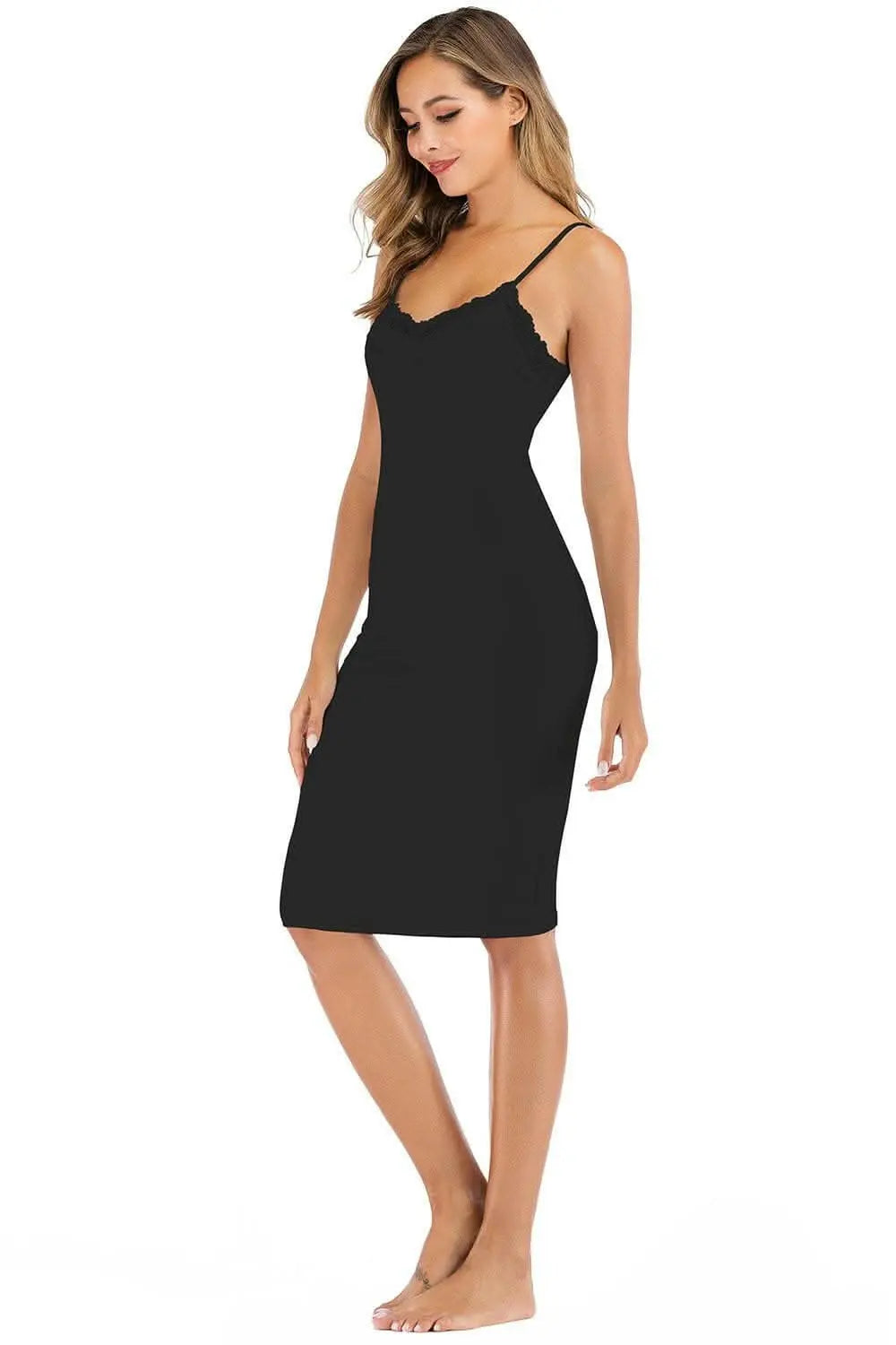 Luxe lace trim v-neck dress - Love Salve 