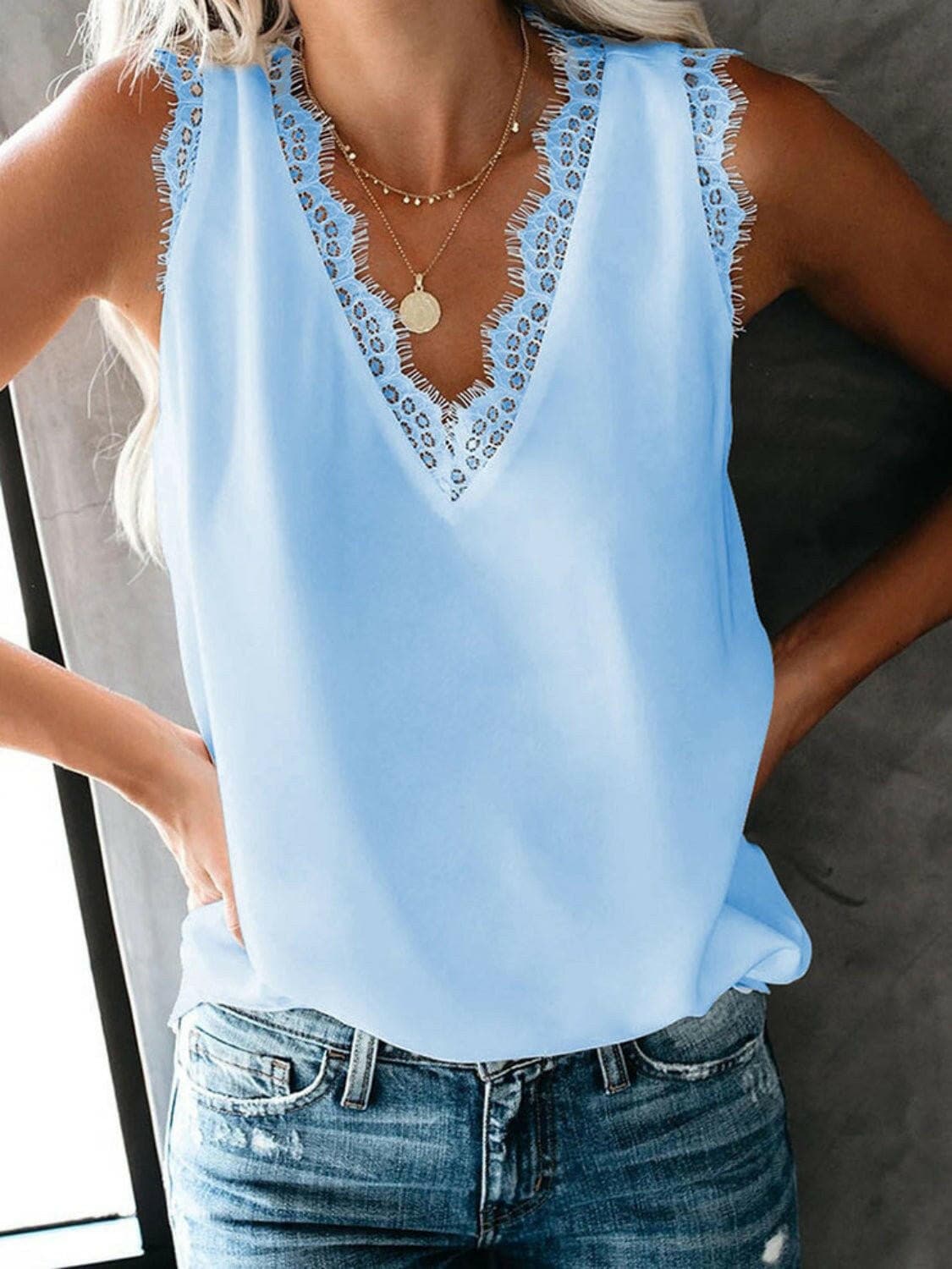 Lace Detail V-Neck Tank - Love Salve