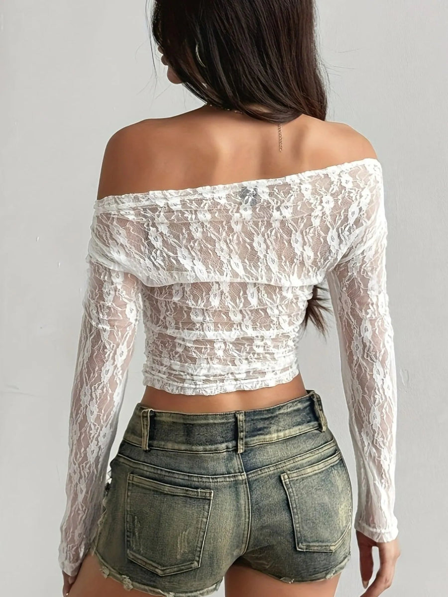 Lace Off - Shoulder Long Sleeve Top - Love Salve