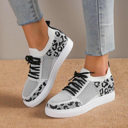 Lace-Up Leopard Flat Sneakers - Love Salve