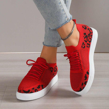 Lace-Up Leopard Flat Sneakers - Love Salve