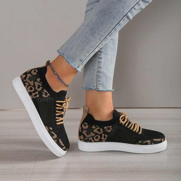 Lace-Up Leopard Flat Sneakers - Love Salve