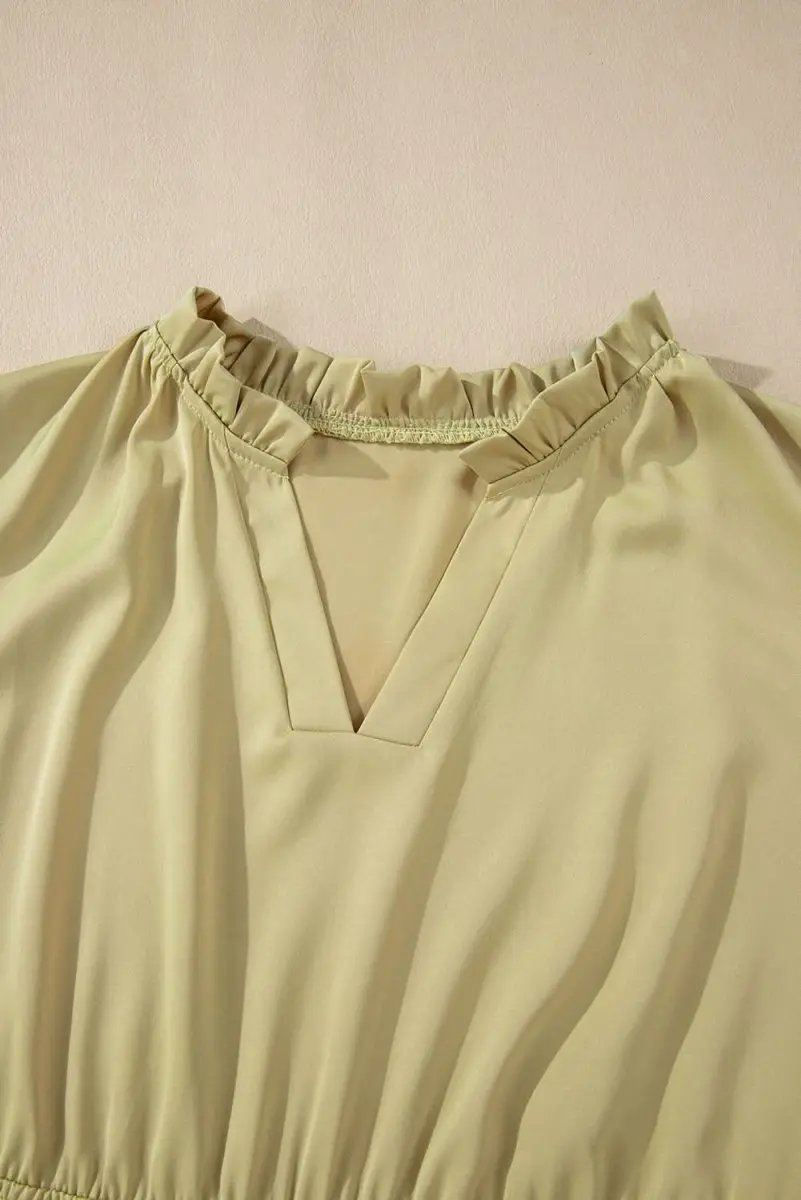 Laurel Green Puff Sleeve Plus Size Maxi Dress with Notched V Neck and Tiered Skirt - Love Salve 