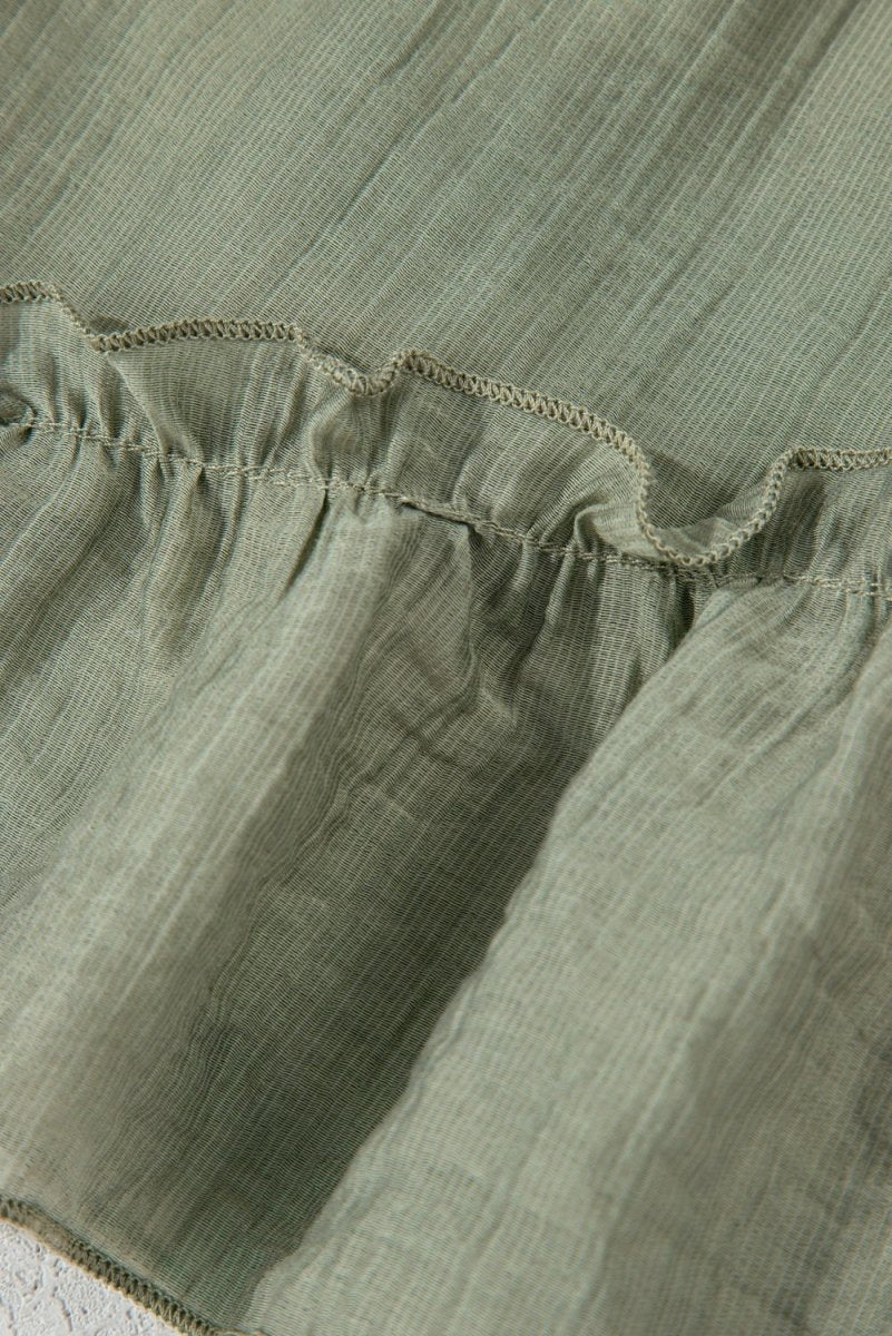 Laurel Green Ruffle Hem Tie-Waist Shorts with Textured Fabric - Love Salve 