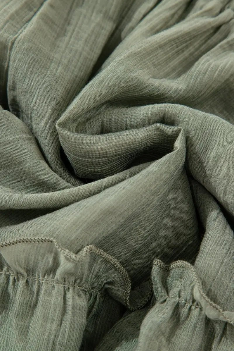 Laurel Green Ruffle Hem Tie-Waist Shorts with Textured Fabric - Love Salve 