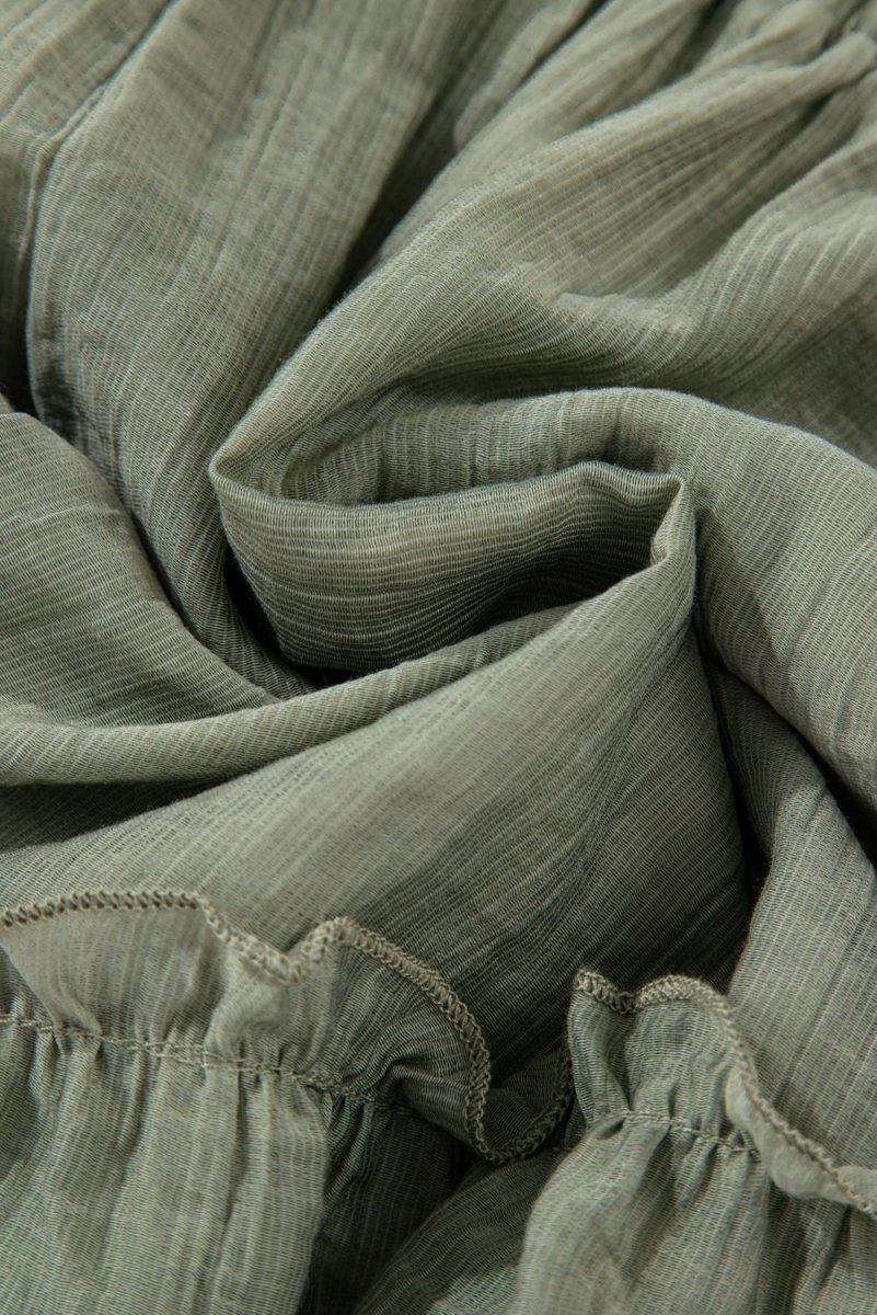 Laurel Green Ruffle Hem Tie-Waist Shorts with Textured Fabric - Love Salve 