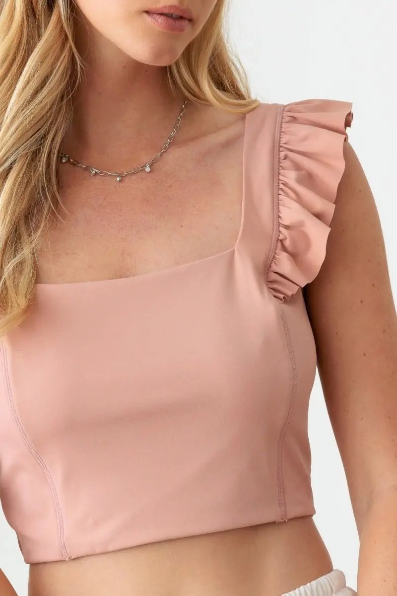 Le Lis Ruffled Cap Sleeve Square Neck Crop Top for Women - Love Salve 
