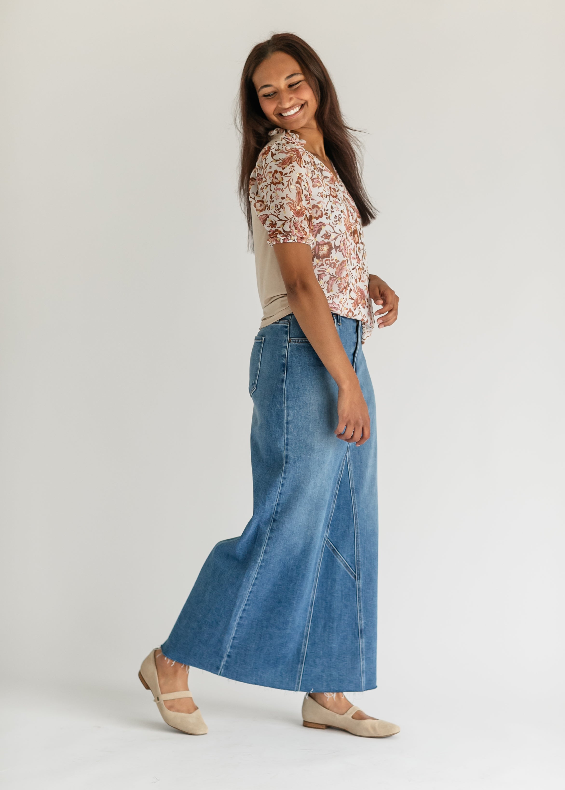 Lee A-Line Raw Hem Maxi Skirt Inherit Co.