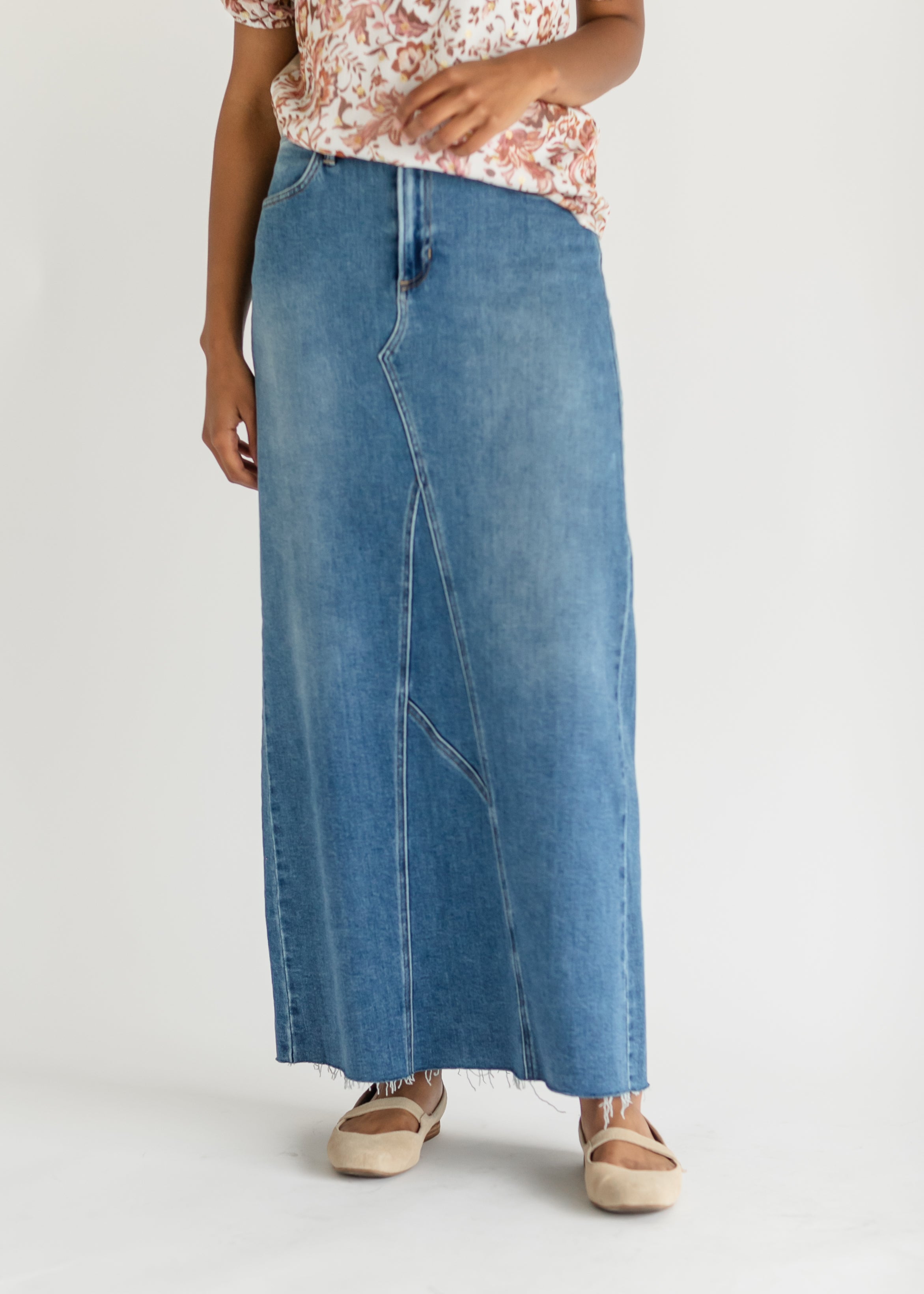 Lee A-Line Raw Hem Maxi Skirt Inherit Co.