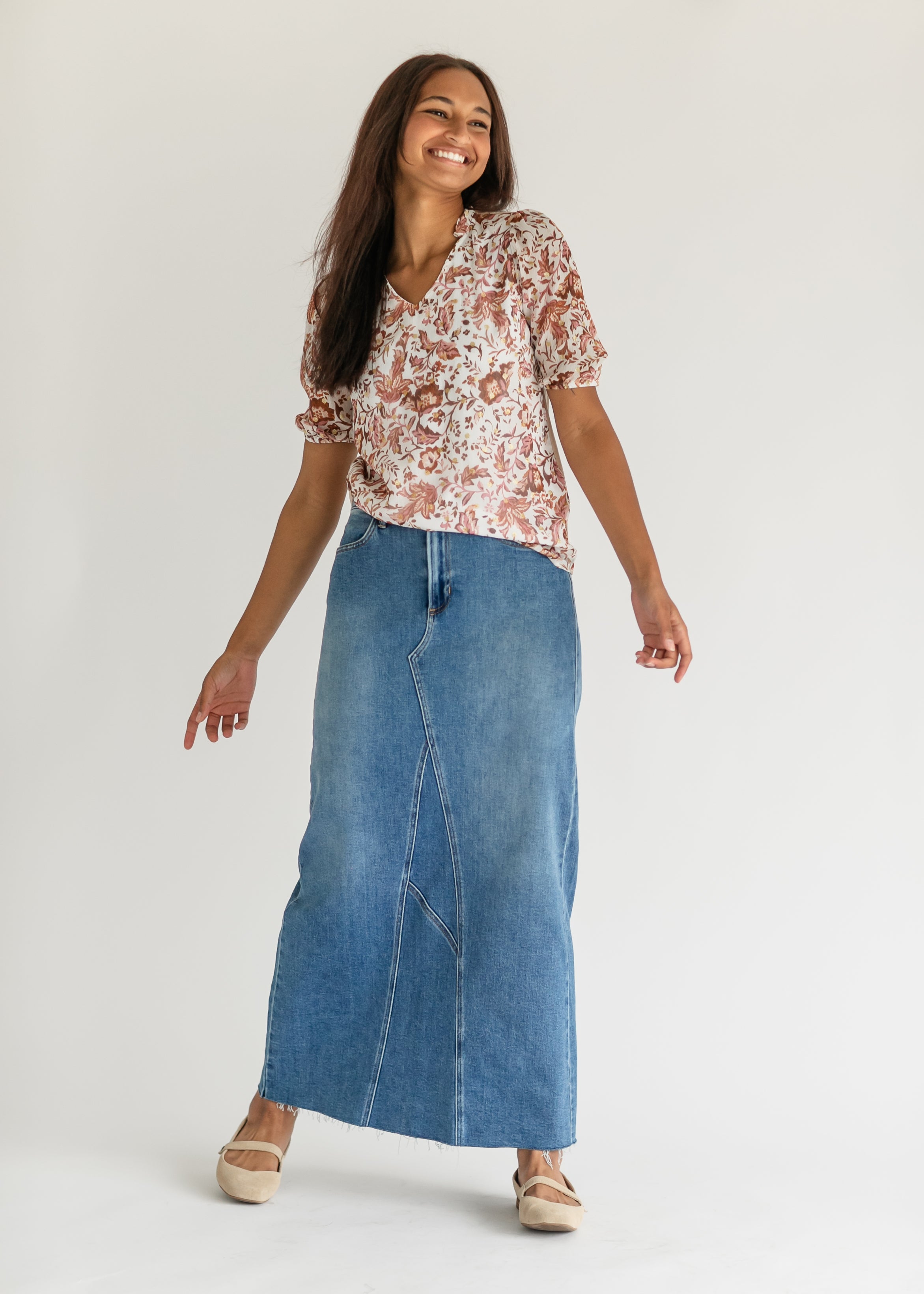 Lee A-Line Raw Hem Maxi Skirt Inherit Co.