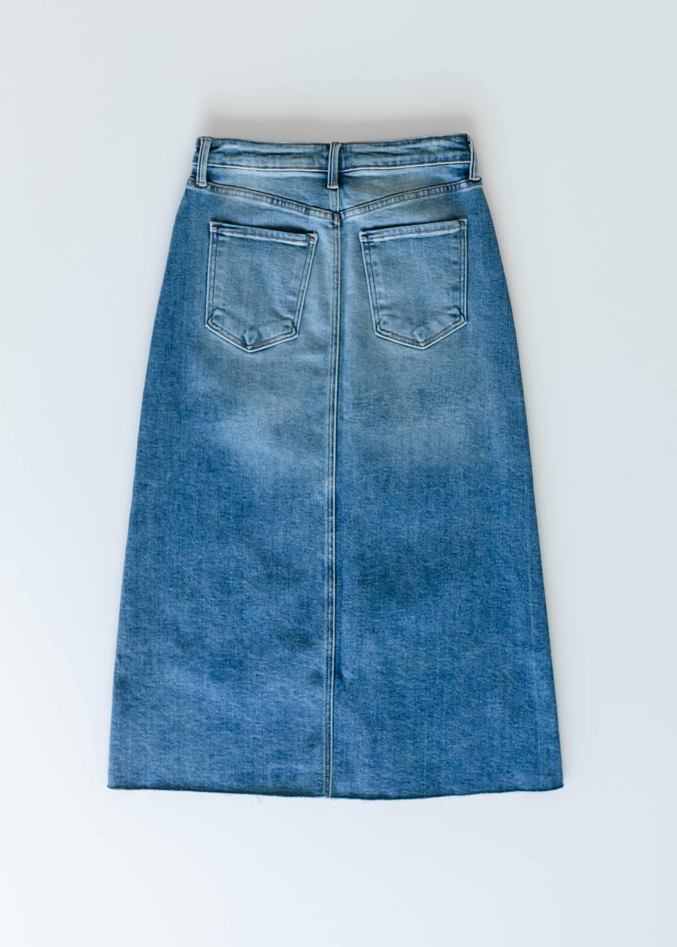 Lee A-Line Raw Hem Midi Skirt Inherit Co.