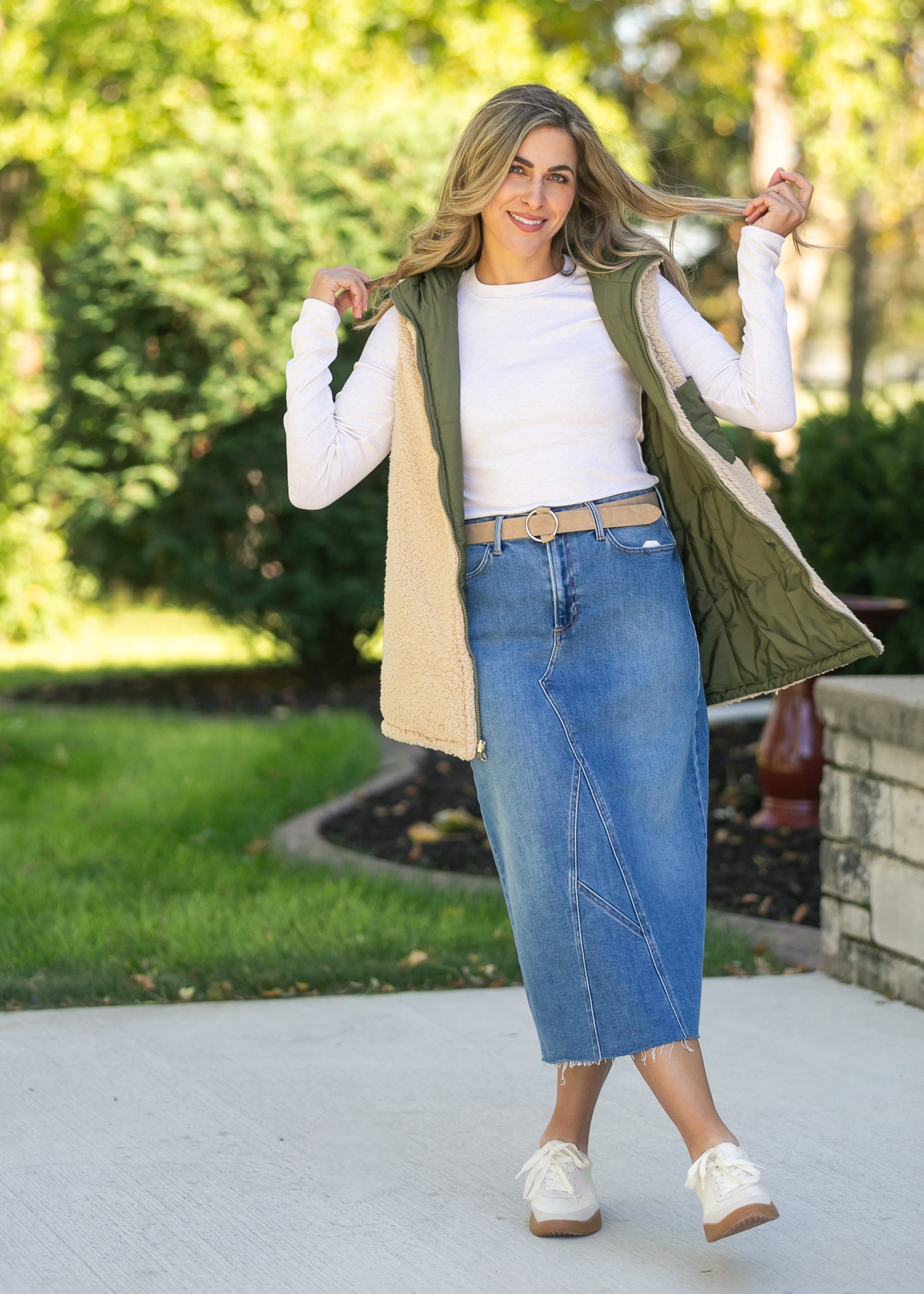 Lee A-Line Raw Hem Midi Skirt Inherit Co.