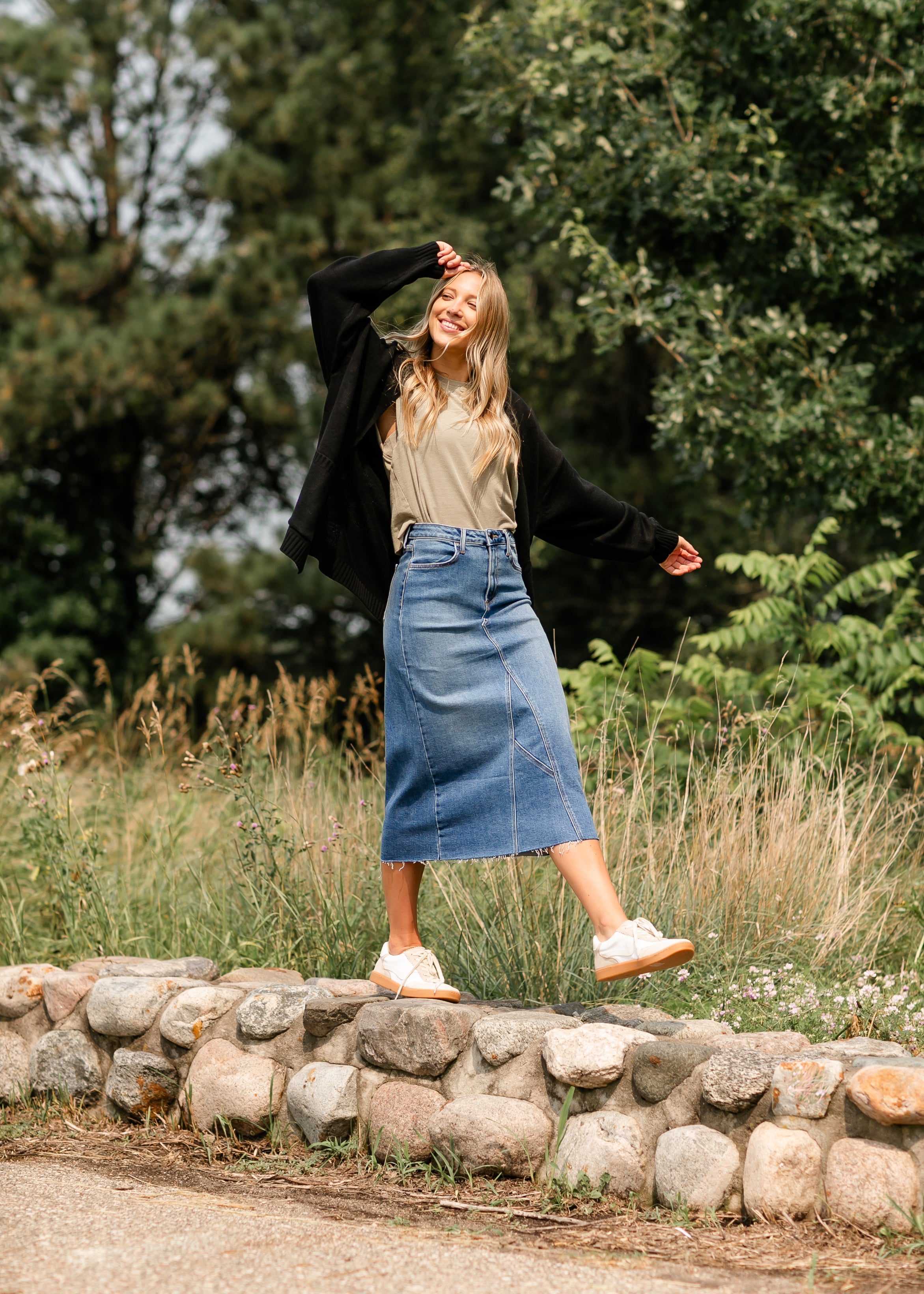 Lee A-Line Raw Hem Midi Skirt Inherit Co.