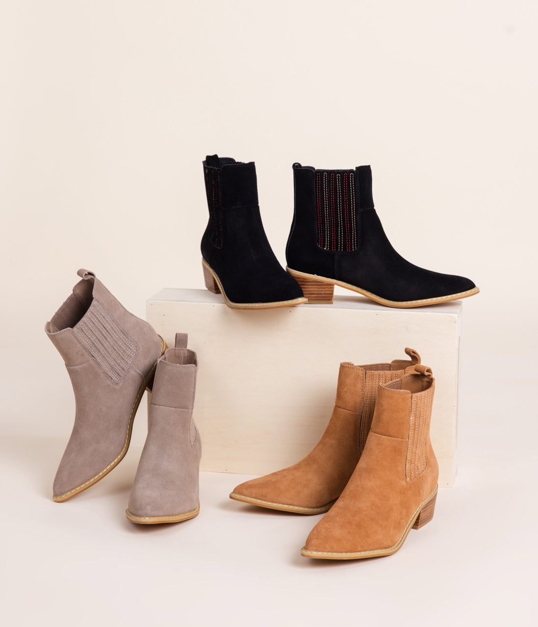 Leonor Suede Ankle Boot Tan With Elastic Sides And Pull Tab Naughty Monkey