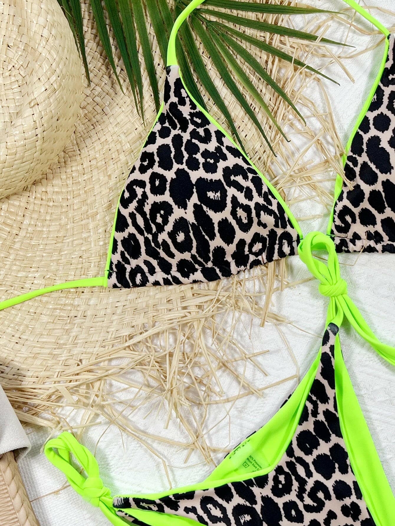 Leopard Print Halter Neck Tie Side Bikini Set - Love Salve