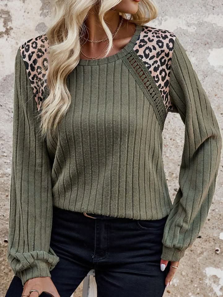 Leopard Round Neck Long Sleeve T-Shirt - Love Salve 