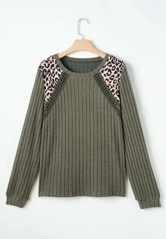 Leopard Round Neck Long Sleeve T-Shirt - Love Salve 
