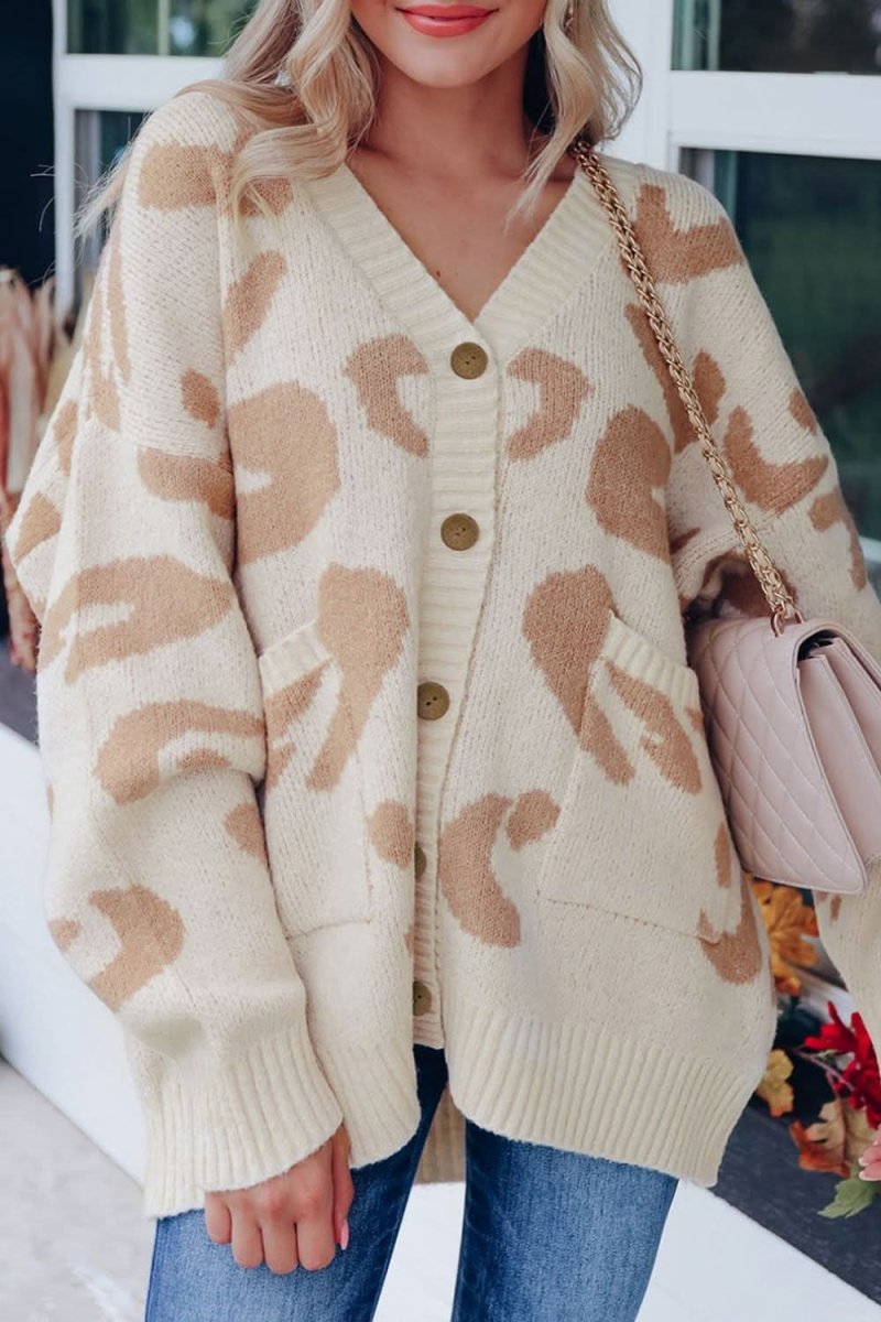 Leopard V Neck Button Down Cardigan - Love Salve 