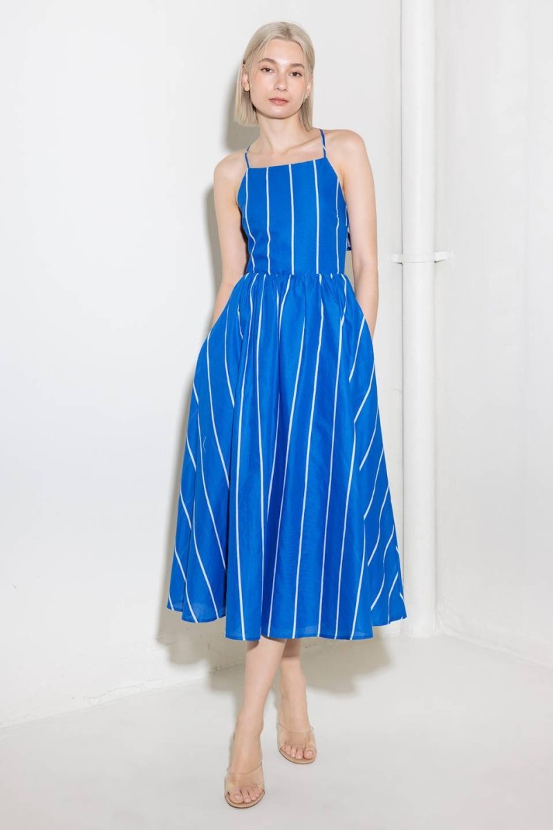 LET THE GOOD IN BLUE WOVEN MIDI DRESS - Love Salve