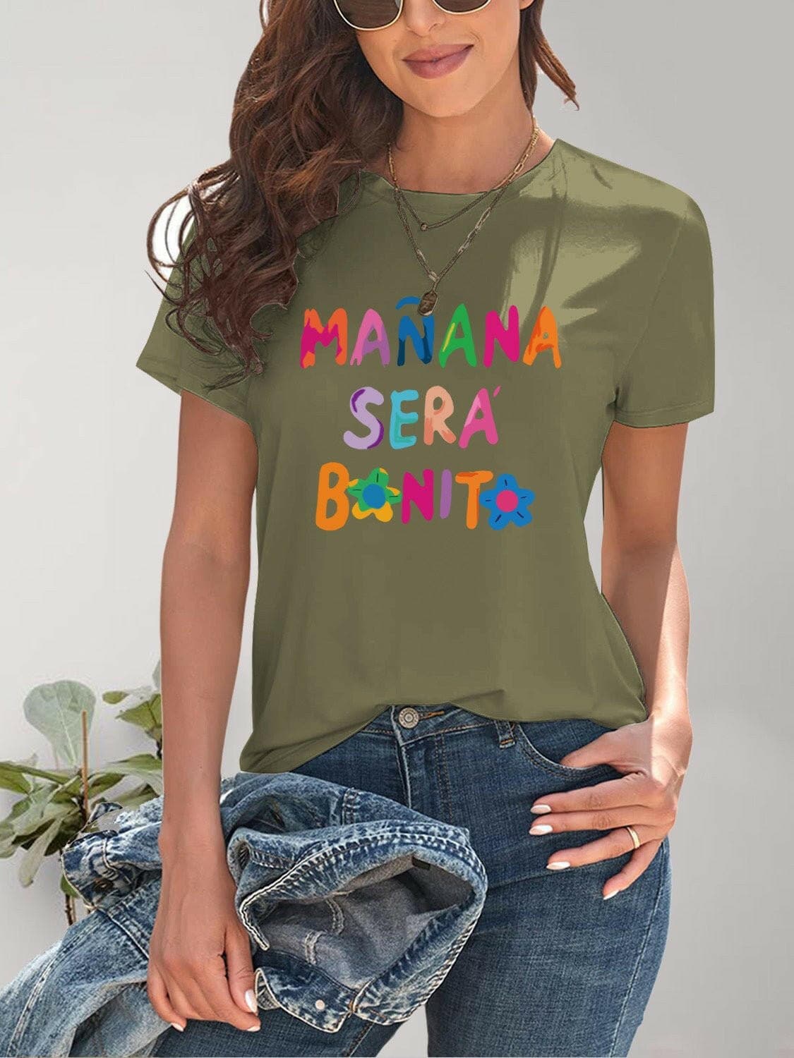 Letter Graphic Round Neck Short Sleeve T-Shirt - Love Salve