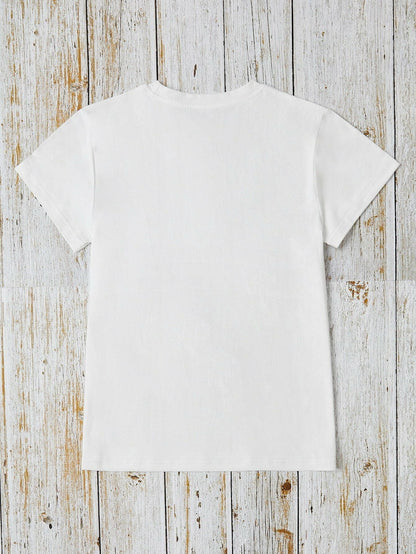 Letter Graphic Round Neck Short Sleeve T-Shirt - Love Salve