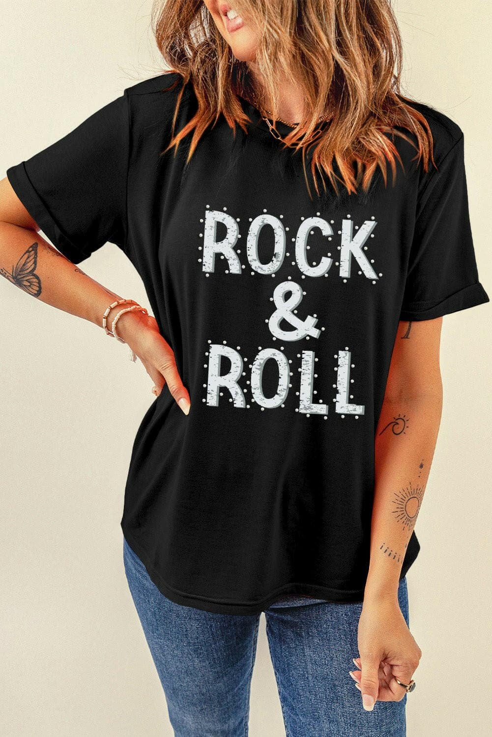 Letter Graphic Round Neck Short Sleeve T-Shirt - Love Salve