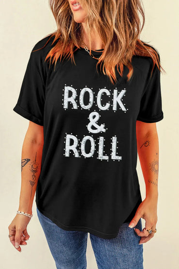Letter Graphic Round Neck Short Sleeve T-Shirt for Women - Love Salve 